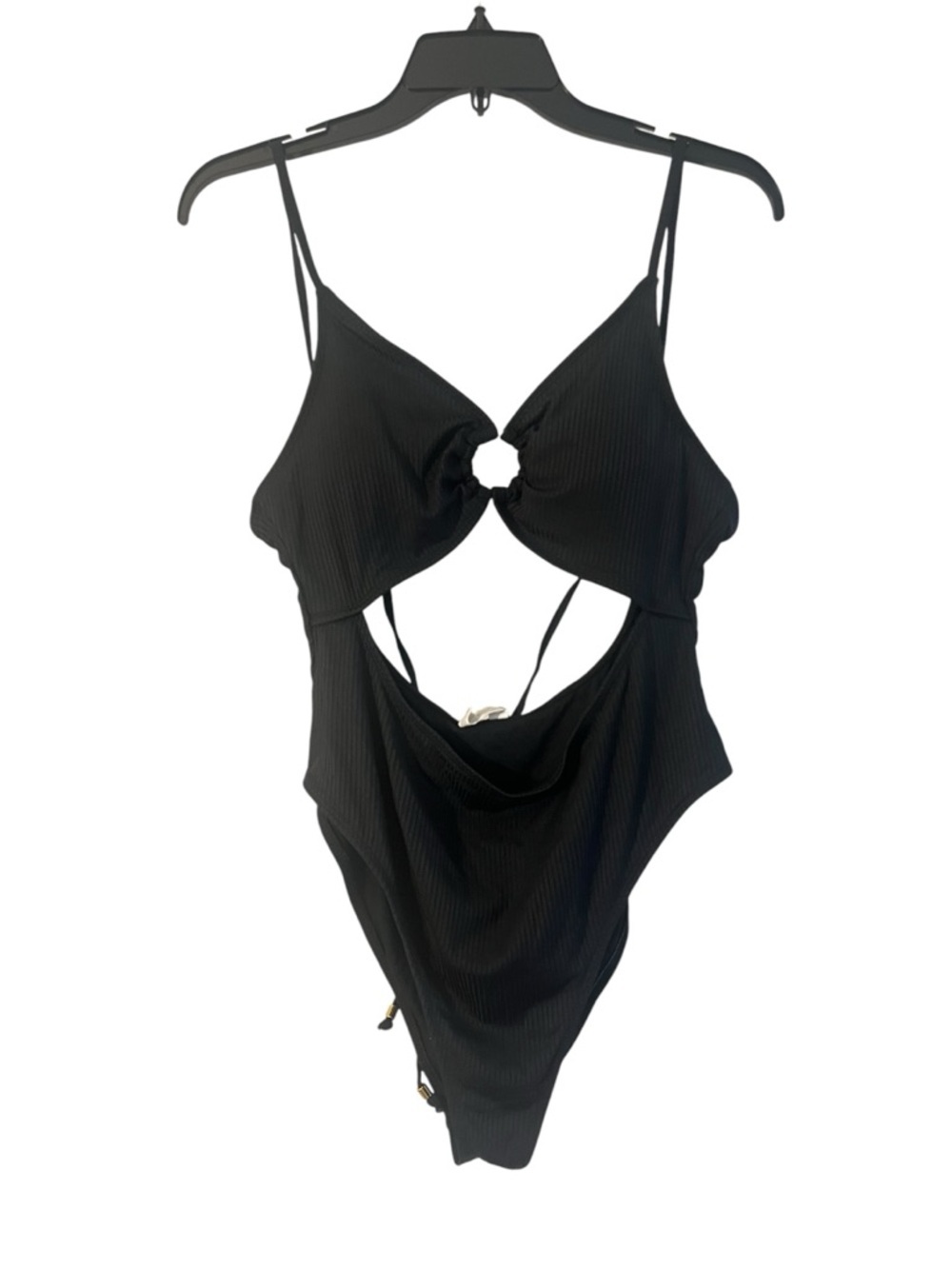 refuge Black One-Piece Cutout Swimsuit with O-Ring Detail